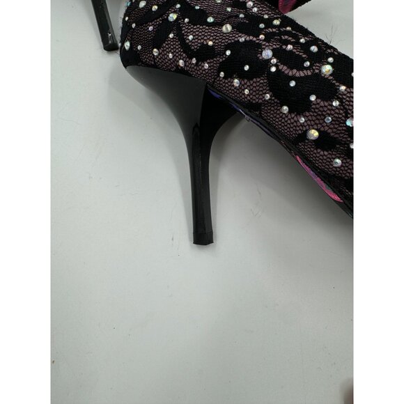 Betseyville by Betsey Johnson Black Lace & Rhinestone High Heel Pumps Size 7 - Picture 6 of 12